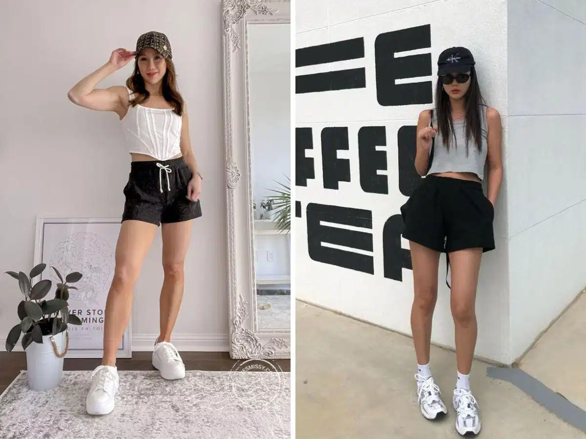 Phối quần short thể thao nữ với áo crop top hoặc áo hai dây