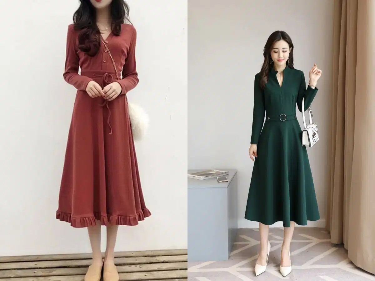 Váy xòe thu đông phối cùng áo len