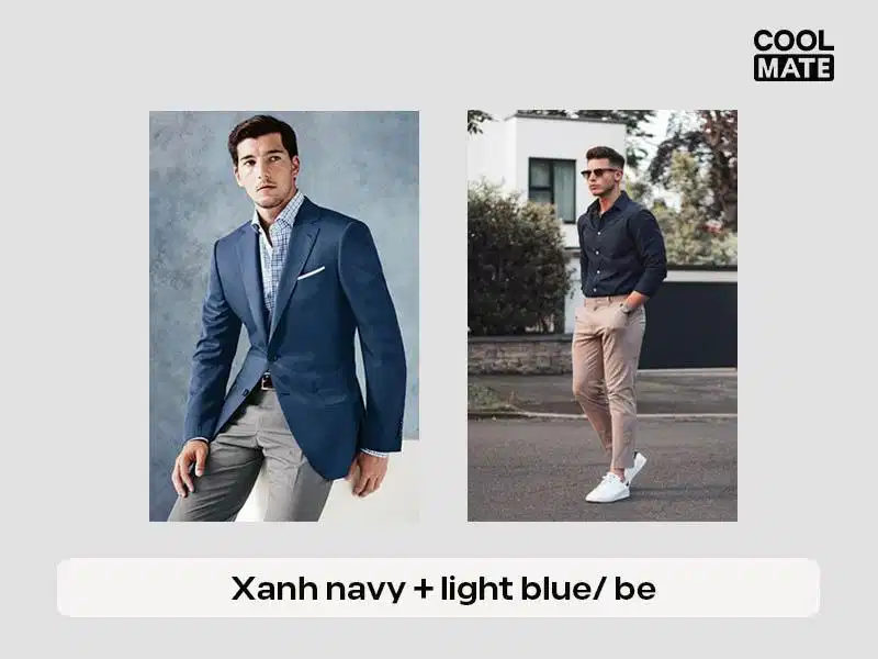 Phối xanh navy cùng xanh nhạt và màu be
